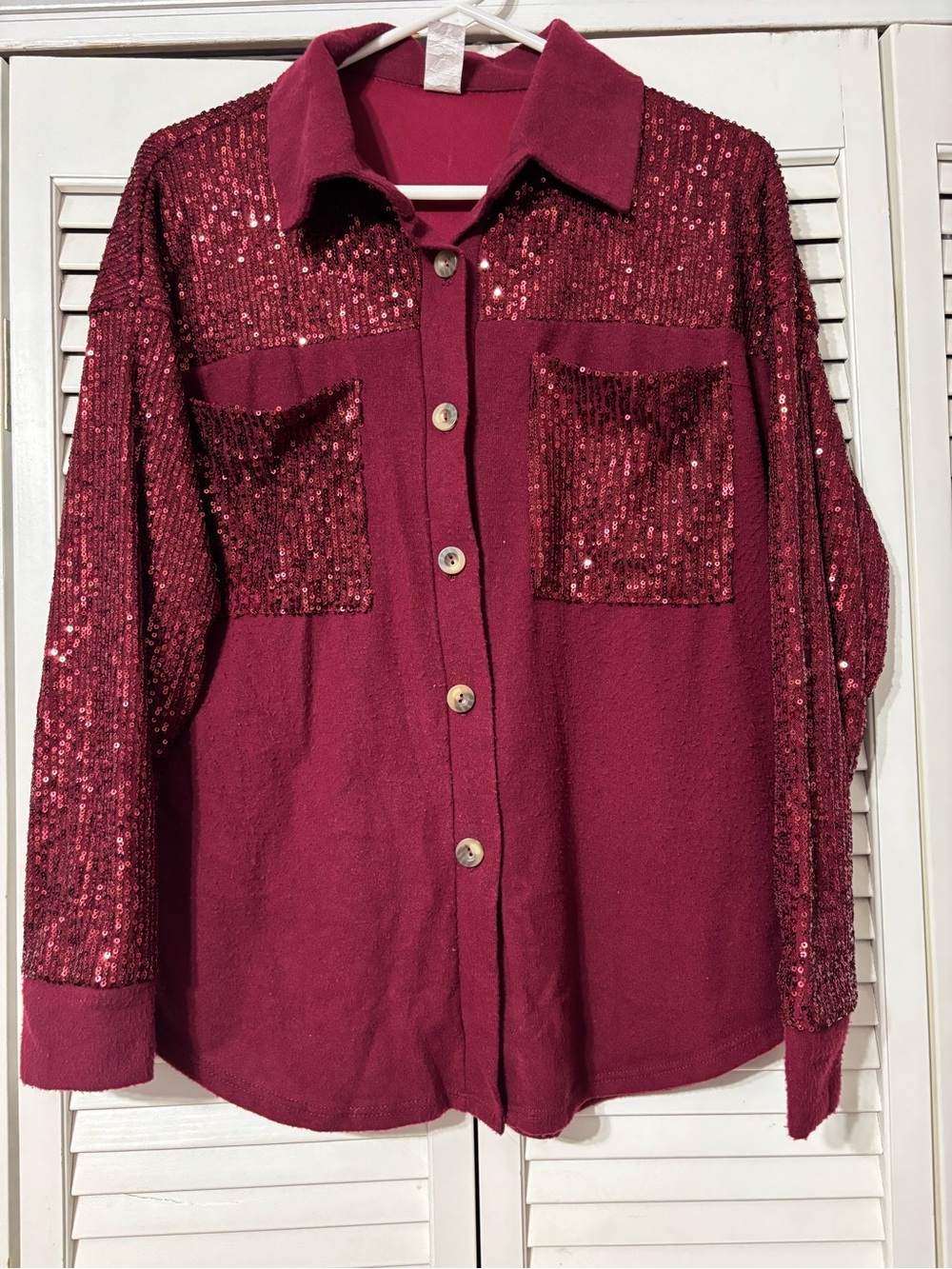 7th Ray Deep Wine Button-Up Blouse